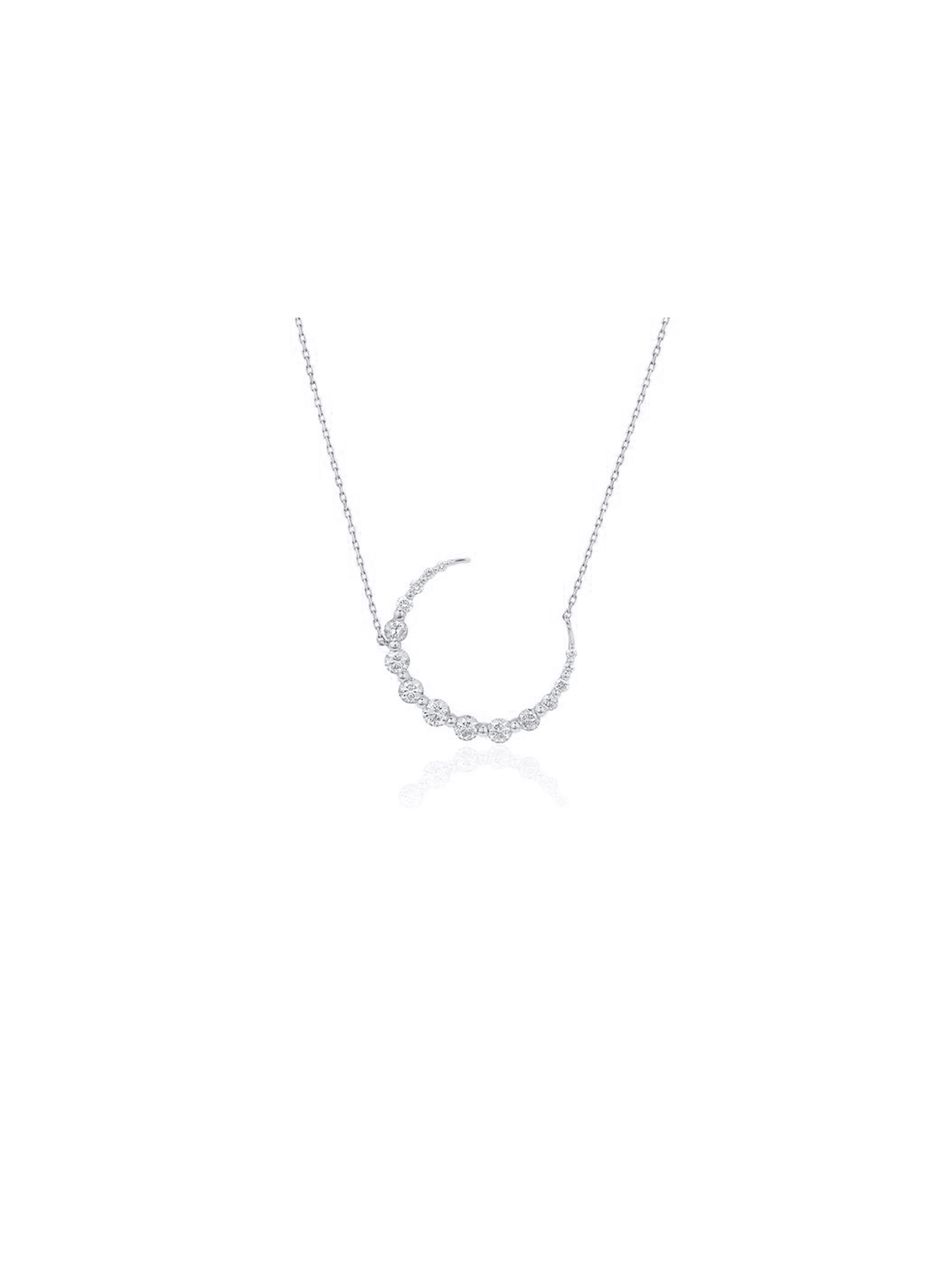 ELURA crescent diamond necklace — close-up of fifteen floating diamonds in 18k white gold